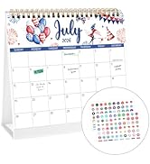 Mini Desk Calendar 2026-2027 with Stickers, 18 Months Standing Flip Small Desk Calendar 8" x 6" R...