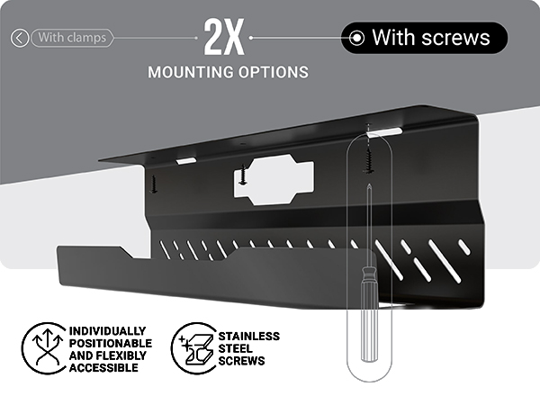 cable management under desk tray no drill black