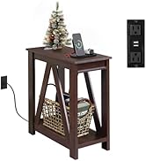 WLIVE Narrow End Table with Charging Station of Open Storage Shelf,Sofa Side Table with 2 USB Por...