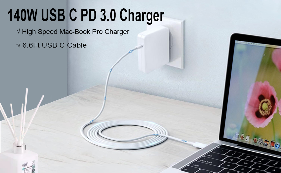 140W MacBook Pro charger with 60W 6.6ft USB C cable