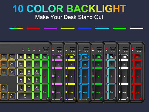 Wireless Keyboard and Mouse Combo -10 Colored Backlits, Phone Holder | Rechargeable
