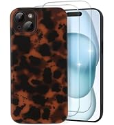 Cute Phone Case for iPhone 15 Case, [with 2X Screen Protector] Tortoise Shell Pattern Leopard Ful...