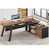 SEDETA 71" Executive Desk with File Cabinet, Large Office Desk with Drawers and Shelves, L Shaped...