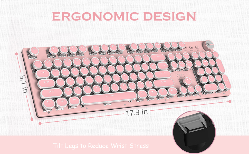 104-Key Vintage Typewriter-style Gaming Keyboard 