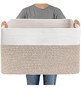 JMvicyroam Woven Blanket Basket,65L Large Storage Bin for Blankets Toys Clothes,Decorative Rope B...
