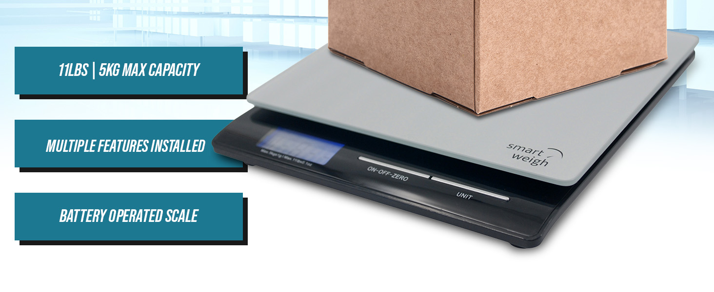 11 lbs / 5kg max capacity multiple features installed battery operated scale