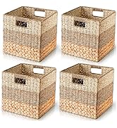 CHI AN HOME 12x12 Wicker Storage Cube Bins for IKEA KALLAX, Natural Wicker Storage Basket, Hyacin...