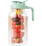 JunVpic Fruit Infuser Water Pitcher,Glass Mason Jar Pitcher,64oz(2 Quart) Wide Mouth Jug with Pou...