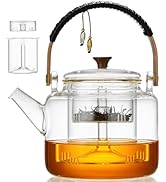 Glass Teapot with Infuser and Lid 36.9 FL OZ/1090ML, High Borosilicate Glass Tea Kettle with 2 Re...