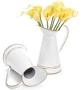 Elsjoy 2 Pack 9 Inch Metal Flower Vase, Galvanized White Flower Pitchers Shabby Chic Farmhouse Va...