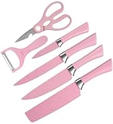 TJ POP Kitchen Knife Set with Peeler and Scissors, 6 PCS Rustproof Sharp Chef Knives Set with Foo...
