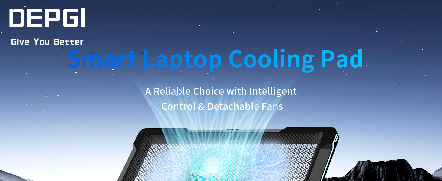  DEPGI Smart Laptop Cooler. Detachable 5.5in fans, smart temp control, 2200RPM silent motor