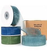 Blue and Green Ribbon Sheer Organza Ribbon 1 Inch x 75Yds Teal Royal Blue Moss Green Ribbon Clear...