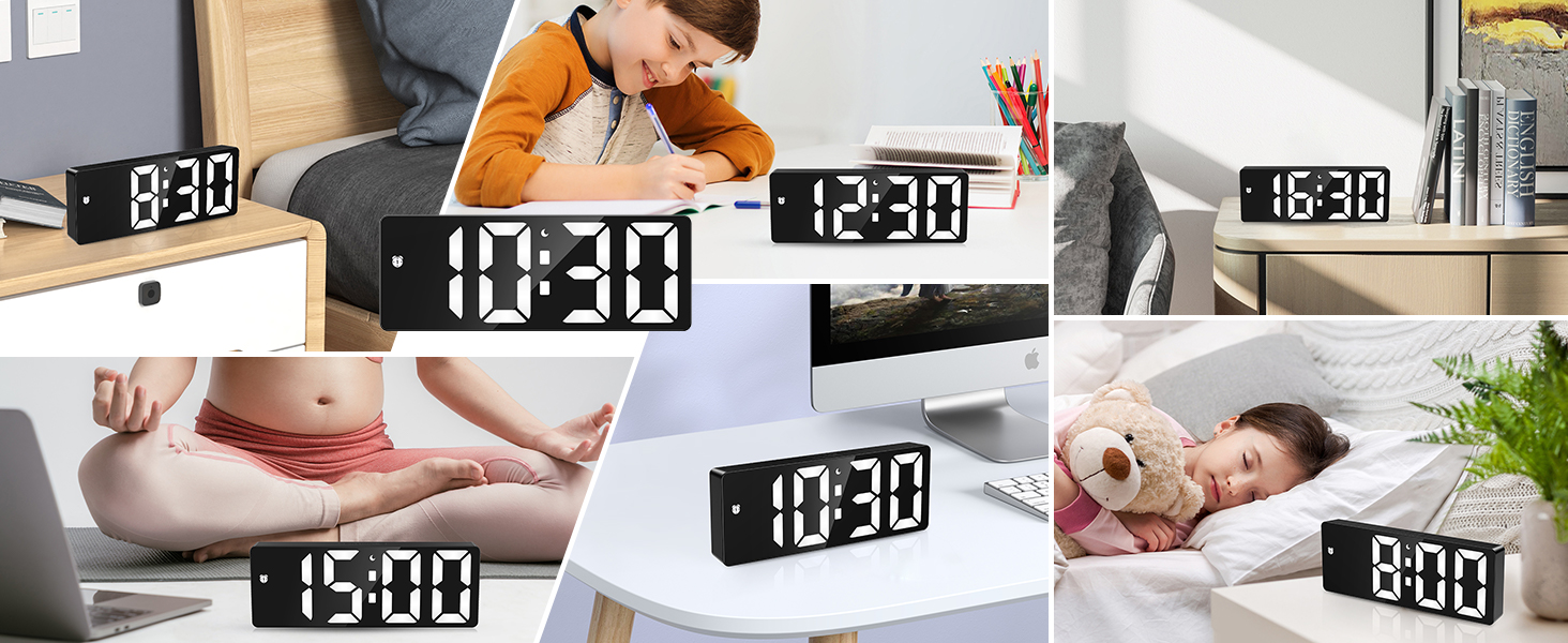 Digital Alarm Clock Large Display, LED Alarm for Bedroom, Type-C/Battery Powered Bedside Alarm Clock
