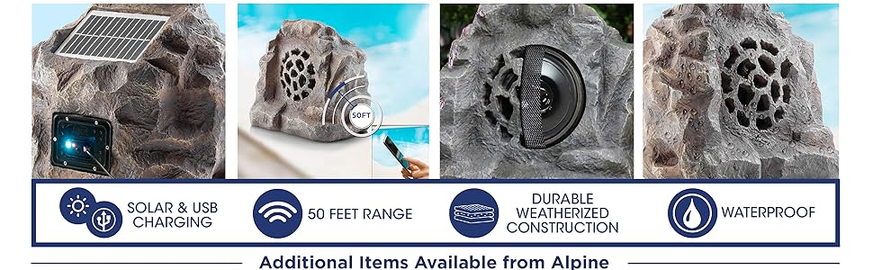 rock speaker, alpine corporation, outdoor decor