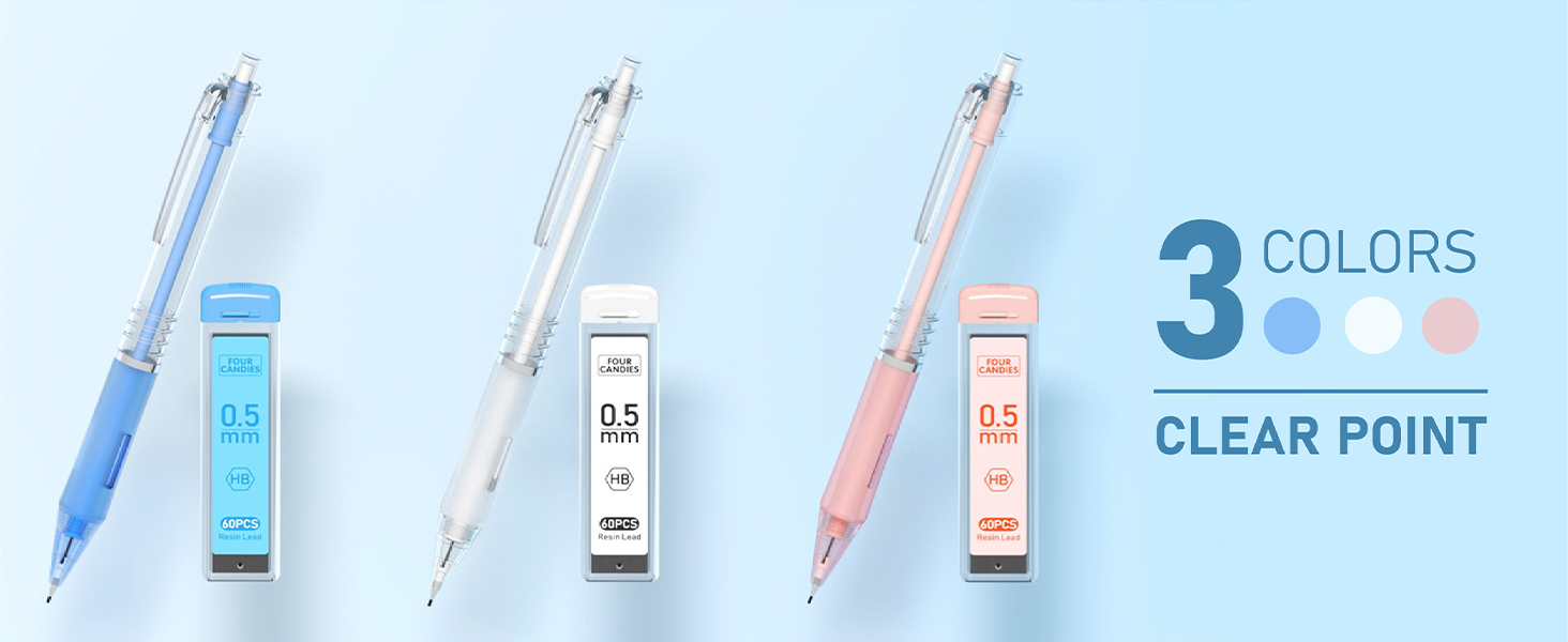 Four Candies Pastel Mechanical Pencil Set with Cute Pencil Case