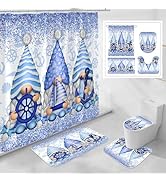 Litabel 4 Pcs Winter Gnomes Shower Curtain Set with Non-Slip Rugs, Toilet Lid Cover and Bath Mat,...