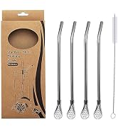 4pcs Spoon Straws Stainless Steel With Filter Spoon, Drinking Spoon Straws Reusable Stainless Str...