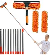 20+ Feet Reach 2 in 1 Window Washing Squeegee &amp; Duster with 3-14 ft Spliceable Extension Pole // ...