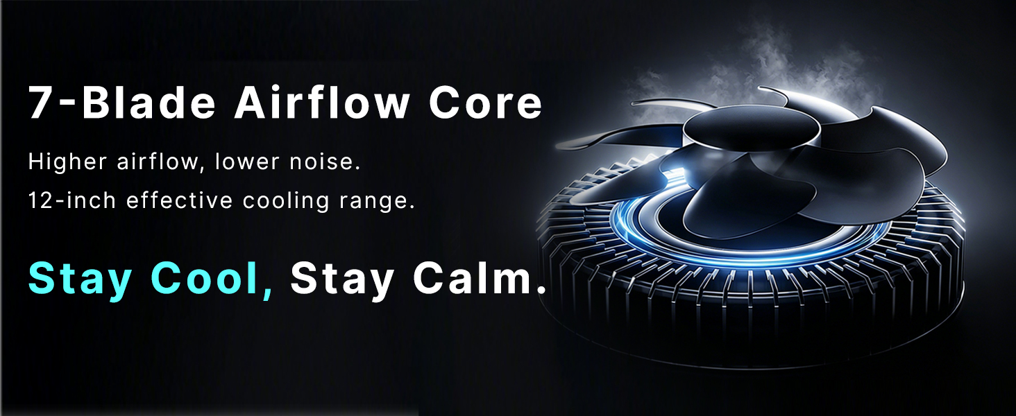 7-Blade airflow core brings stronger airflow with reduced working noise