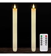 Homemory 2 Pcs Real Wax Made Flameless Taper Candles with Remote and Timer, 9.6" Ivory Battery Op...