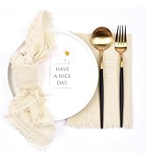 Joanlody Handmade Cloth Napkins 16.5x16.5 Inches Cotton Linen Napkins with Fringe Rustic Bulk Din...