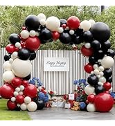 Red Black White Balloons Garland Arch Kit, Double Stuffed Ruby Red Black Ivory White Balloons Arc...