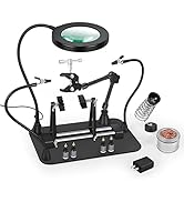Magnetic Helping Hands Soldering Station, 12x7.8 Inch Extra Large &amp; Heavy Duty Base 5x LED Magnif...