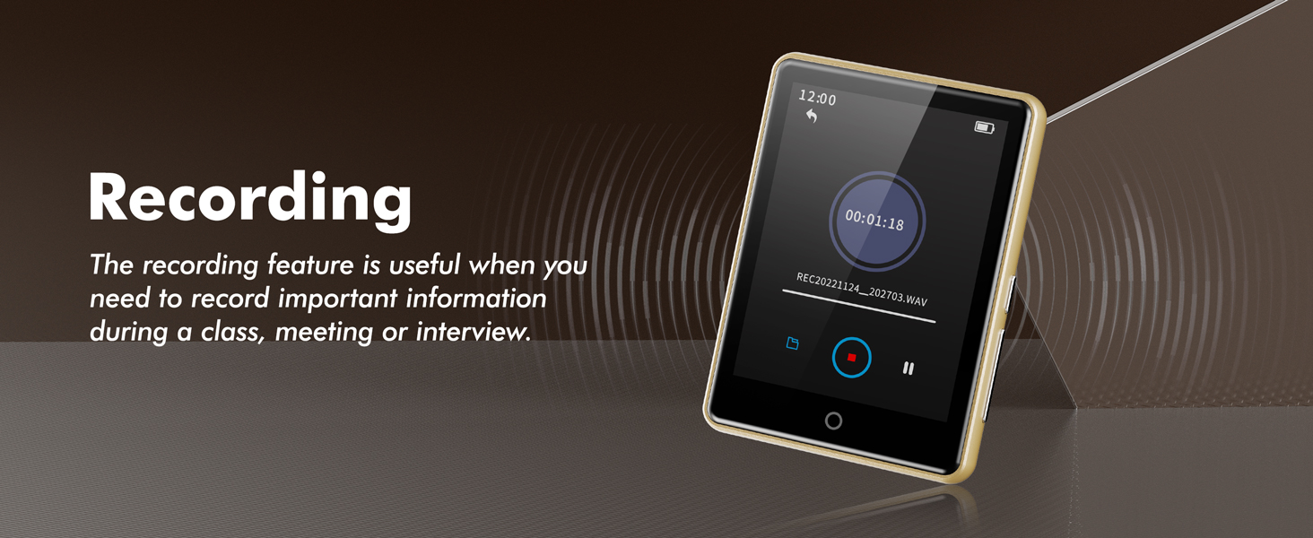 64GB MP3 Player with Bluetooth 5.3, Portable Music Player with Voice Recorder ,FM Radio, Pedometer