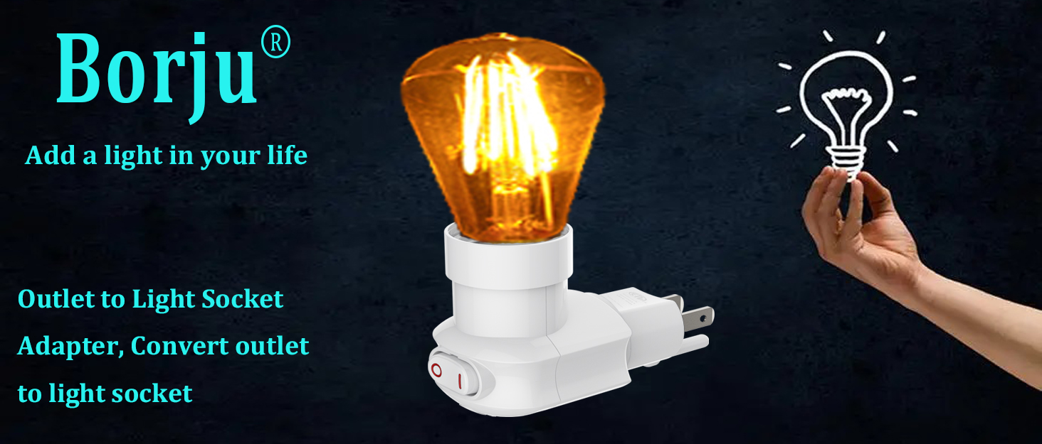 Outlet to Lamp Socket Adapter, 3-Prong Outlet to Light Socket