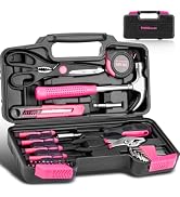 THINKWORK Pink Tool Set - 40 Piece General Household Hand Tool Kit with Storage Toolbox, Small Ba...