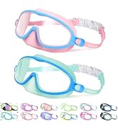 Vvinca 2 Pcs Kids-Swim-Goggles with Nose Cover, Swimming Diving Mask Wide View Anti Fog UV Anti S...