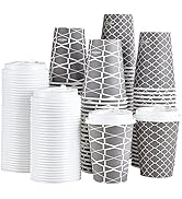 JOLLY PARTY Disposable Coffee Cups with Lids -12 oz (100 Sets) To Go Coffee Cups, Paper Coffee Cu...