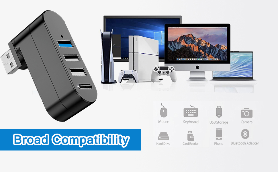 4 port usb hub with usb c charging port
