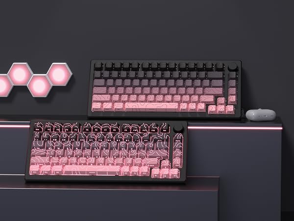 PBT keycaps,Topographic keycaps 60 75 Percent,Lines Backlit,Shine Through,Side Print,Cherry Profile