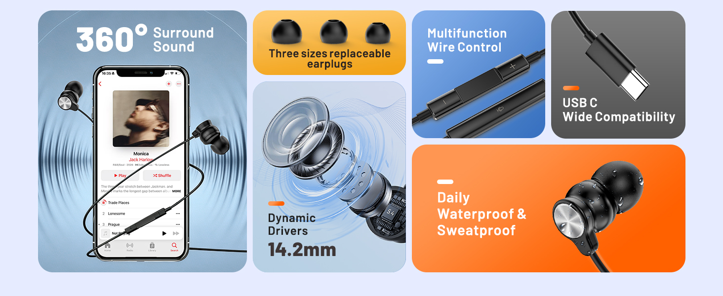 Wired Earbuds USB C