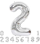 TONIFUL 40 Inch Silver Large Numbers Balloons 0-9, Number 2 Digital 2 Helium Balloons, Foil Mylar...