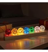 L LOHAS LED 7 Colors 40mm Ice Cracked Balls Crystal Chakra Balls with LED Wooden Base Glass Heali...