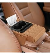 Cxprctpu 5-in-1 Car Armrest Cushion, Multifunctional PVC Leather Center Console Armrest Pillow El...