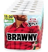 Brawny Tear-A-Square 3-Ply Paper Towels, 12 XL Family Rolls=30 Regular Rolls, Strong, Absorbent...