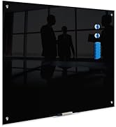 TIANSE Glass Whiteboard, Magnetic Dry Erase Black Glass WhiteBoard - 48" x 36" Frameless Clear Wa...