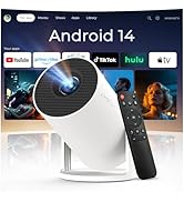 Mini Projector with WiFi 6 and Bluetooth 5.4 for Bedroom Auto Keystone Built-in Android 14 , 1080...