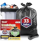 30-33 Gallon 100 Counts Large Trash Bags w/Ties Heavy Duty Garbage Bags, Large Trash Can Liners f...
