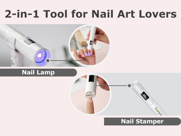 Dual-use mini nail lamp for curing gel polish and stamping nail art designs with silicone stamper