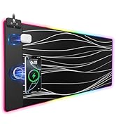 Miroddi Wireless Charging Mouse Pad 15W, RGB Gaming Mousepad 31.5"x15.7" Large Desk Mat with Line...