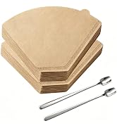100pcs #4 Cone Coffee Filters 8-12 Cup,Natural Disposable Filters 2 Spoons | Stainless Steel Stir...