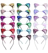 Bepod 18 Pieces Cat Ear Headbands, Sequin Headwear Hair Band Party Decoration Cosplay for Girls W...