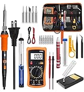 FUMEIYI 908B Orange All-in-One Soldering &amp; Desoldering Kit with Multimeter, 60W Adjustable Solder...