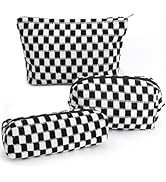 Gocvo 3 Pcs Makeup Bag Cosmetic Bag Set for Girls Women Checkered Travel Organizer Bathroom Toile...