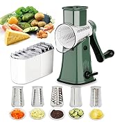 Manual Rotary Cheese Grater Grinder- 5 Interchangeable Blades Round Mandoline Vegetable Slicer Dr...